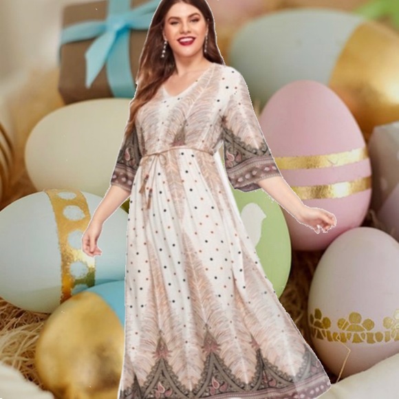 PLUS SIZE 2X BOHO PAISLEY MAXI DRESS - Picture 2 of 8